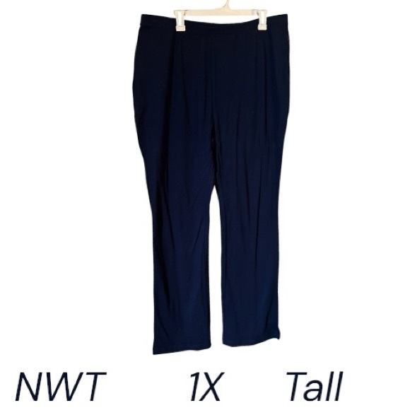 Woman Within Pants - NWT Navy Blue Ponte Knit Pull on Style Pants 1X TALL #J